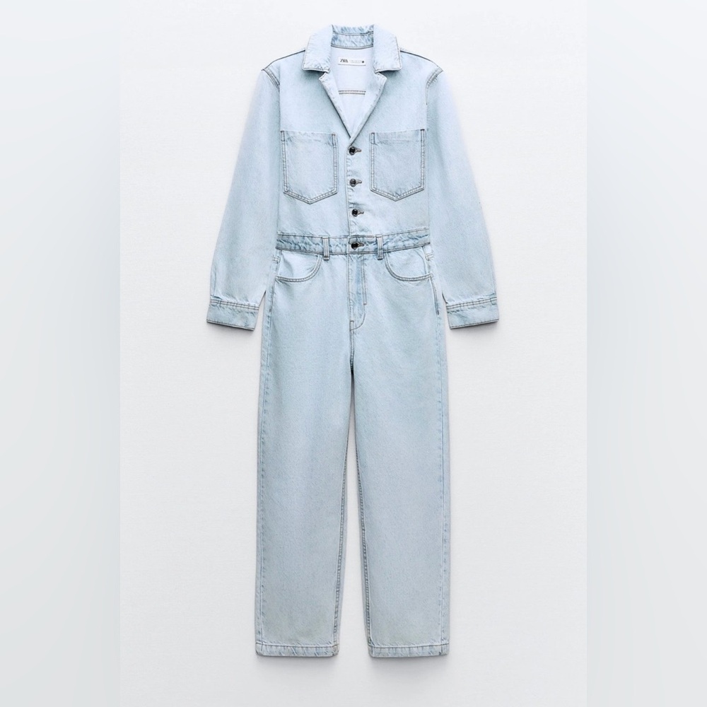 Zara Light Blue Button-Up Jumpsuit